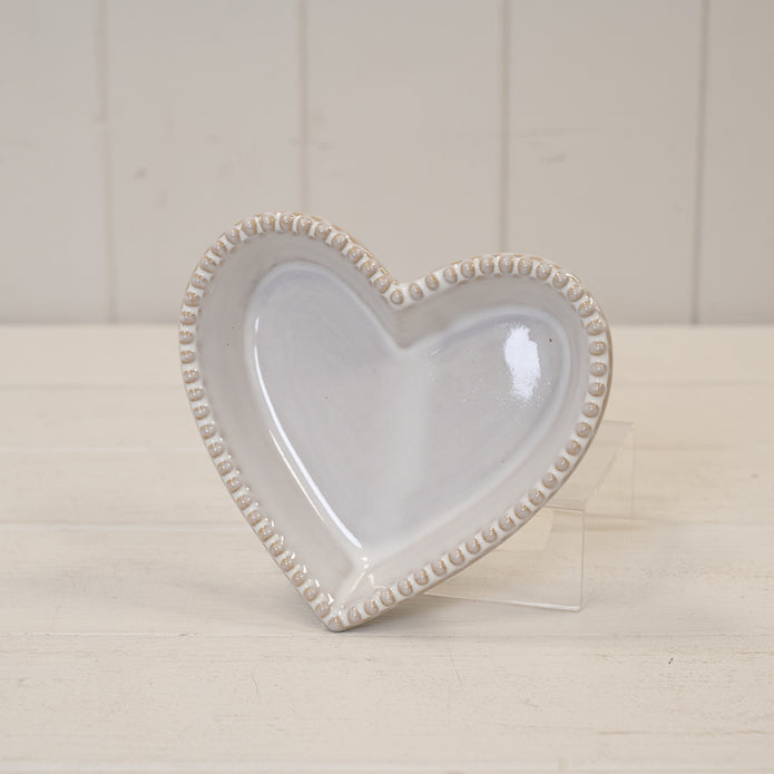 Natural Ceramic Heart Shaped Plate With Bobble Rim