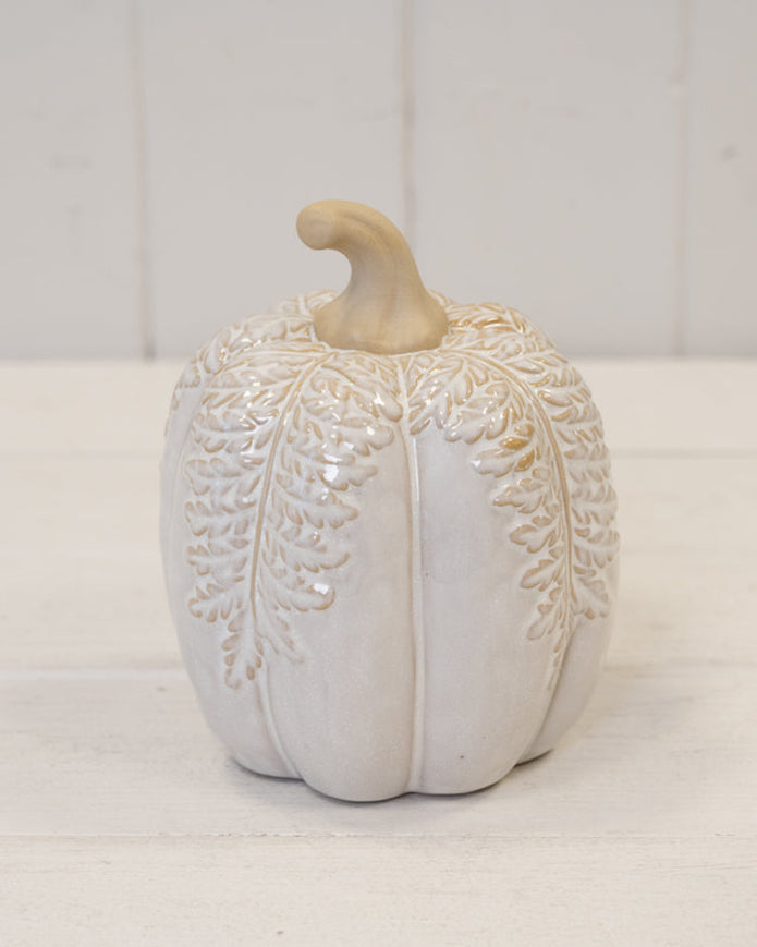Medium Natural Glazed Taller Pumpkin With Oversized Leaves
