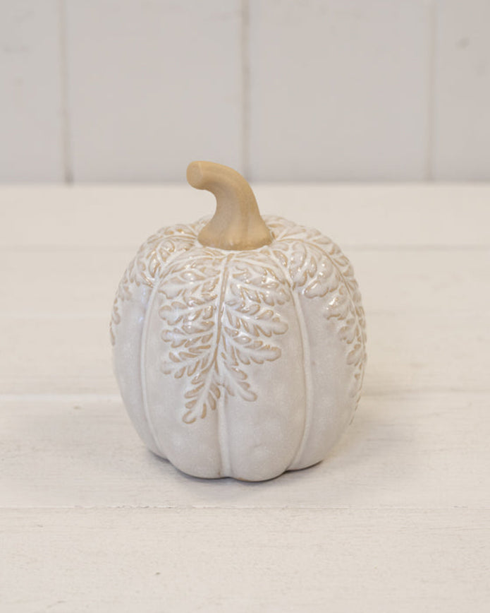 Medium Natural Glazed Taller Pumpkin With Oversized Leaves