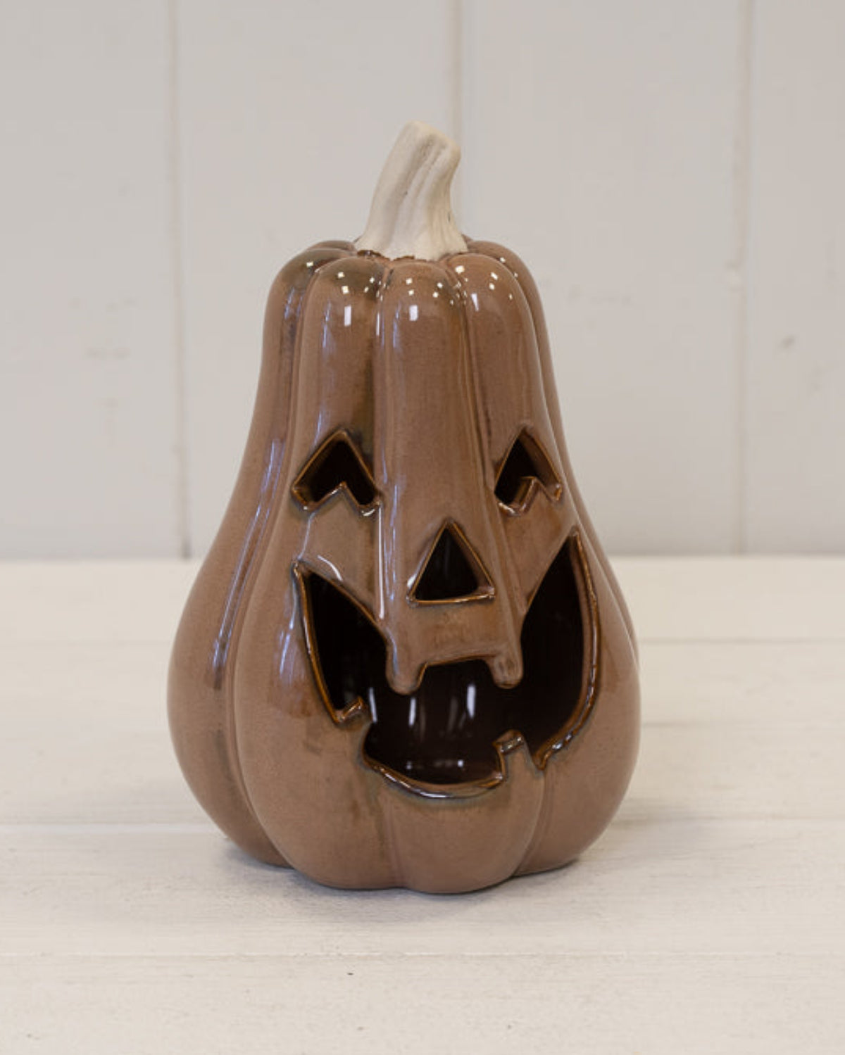Chocolate Brown Ceramic Jack O Lantern Pumpkin