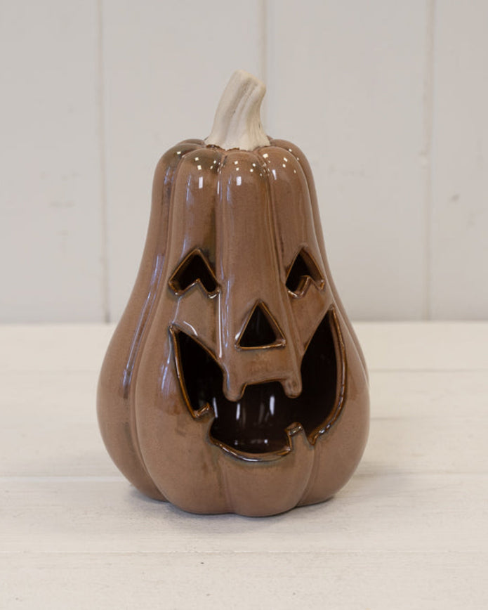 Chocolate Brown Ceramic Jack O Lantern Pumpkin