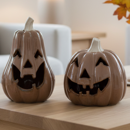 Chocolate Brown Ceramic Jack O Lantern Pumpkin