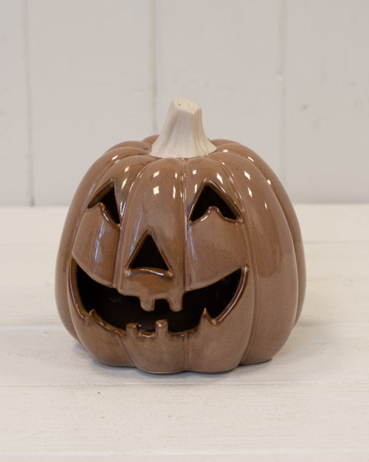 Chocolate Brown Ceramic Jack O Lantern Pumpkin
