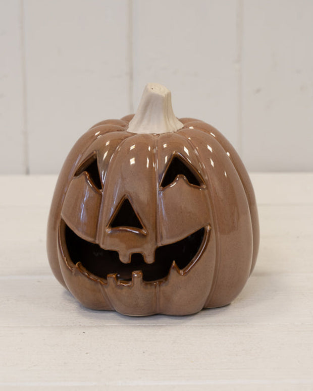 Chocolate Brown Ceramic Jack O Lantern Pumpkin