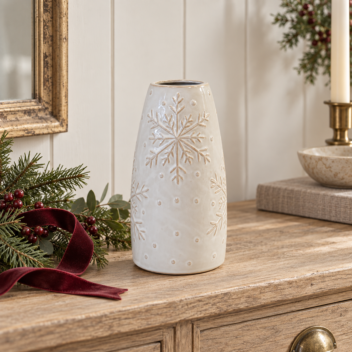 Frosted Snowflake Vase – styled British country home view
