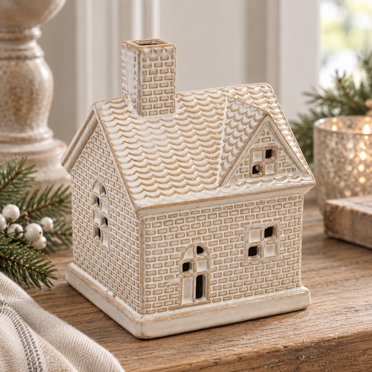 Ceramic Light Up LED House – close-up product detail