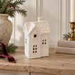 White Ceramic Light Up LED Christmas Townhouse – styled British country home view
