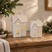 White LED ceramic decorated townhouses in Medium and Large sizes styled side by side