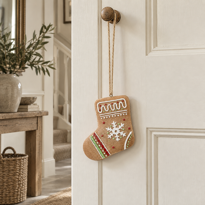 Gingerbread Hanging Stocking – styled British country home view