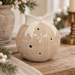 Beige Light Up LED Bauble With Bow – close-up product detail