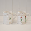 Cosy White Christmas House With Wreath Mug