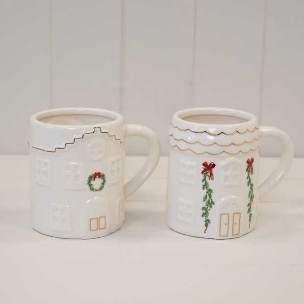 Cosy White Christmas House With Garland Mug