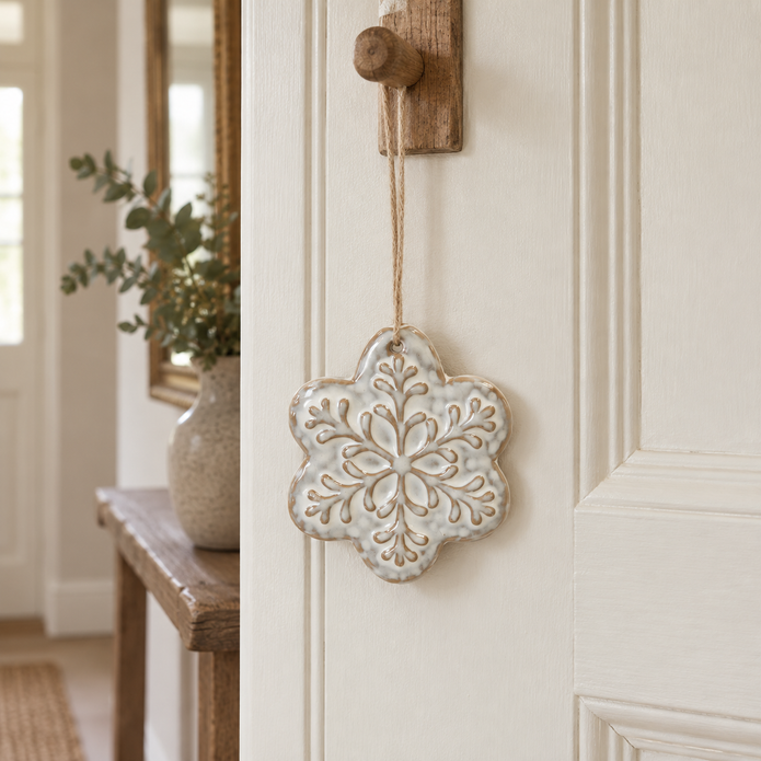 Ceramic Natural Hanging Detailed Snowflake – styled British country home view