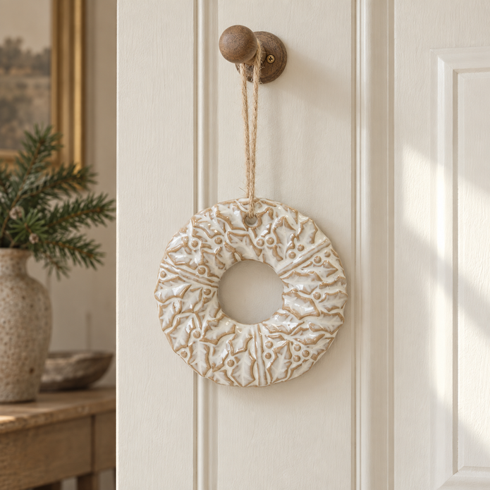 Ceramic Natural Hanging Wreath – styled British country home view