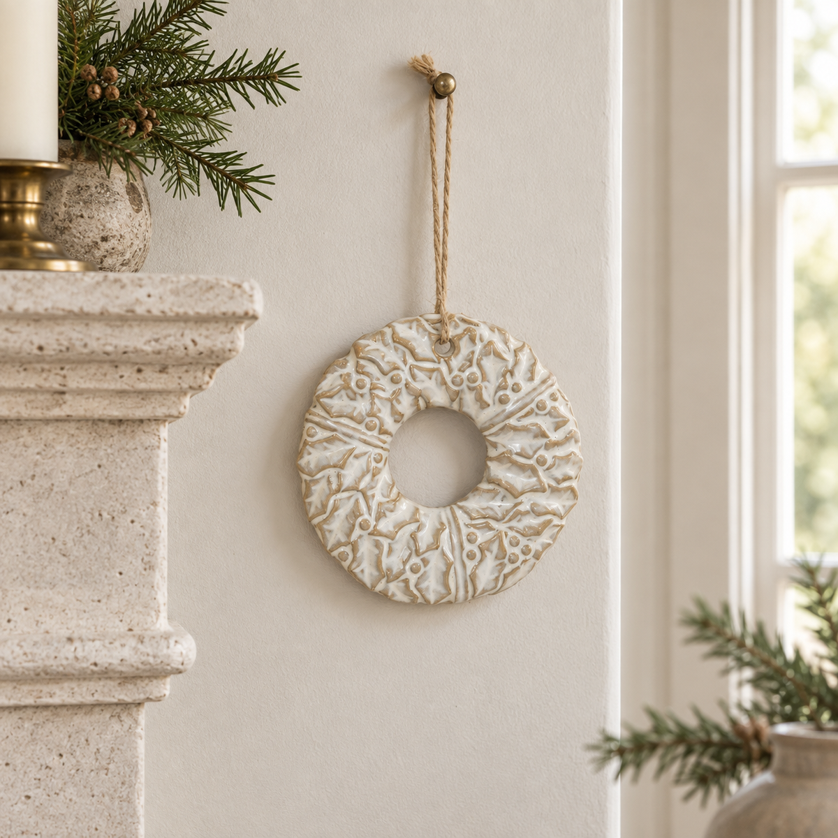 Ceramic Natural Hanging Wreath – styled British country home view