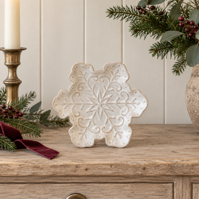 Ceramic Natural Snowflake Plate – styled British country home view