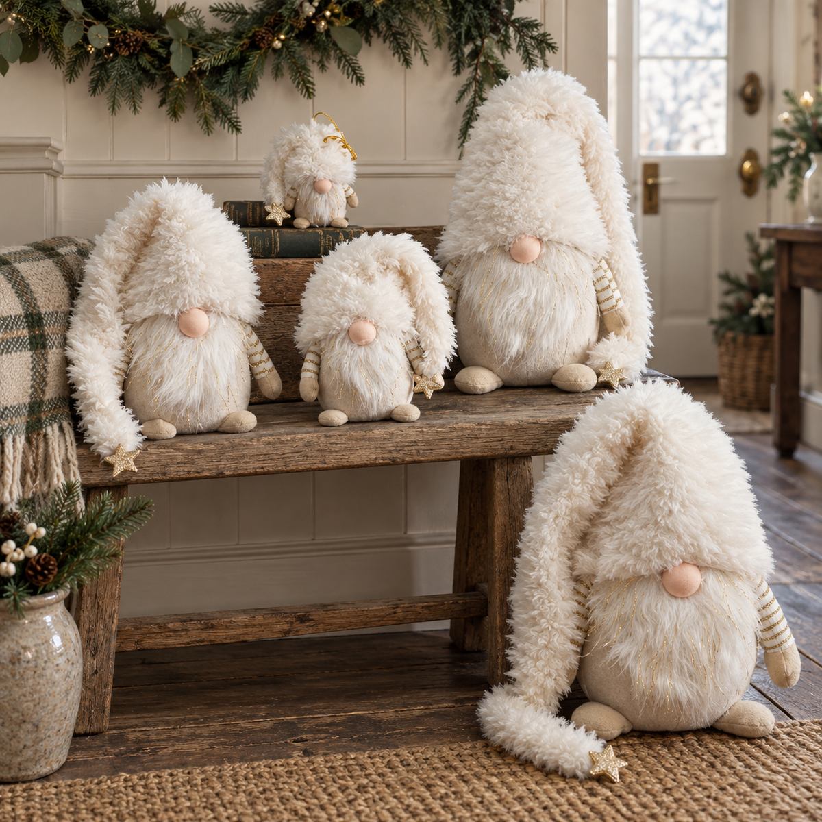 Fluffy Cream And Beige Christmas Gonk