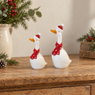 Ceramic Christmas geese with scarves in Small and Medium sizes styled side by side