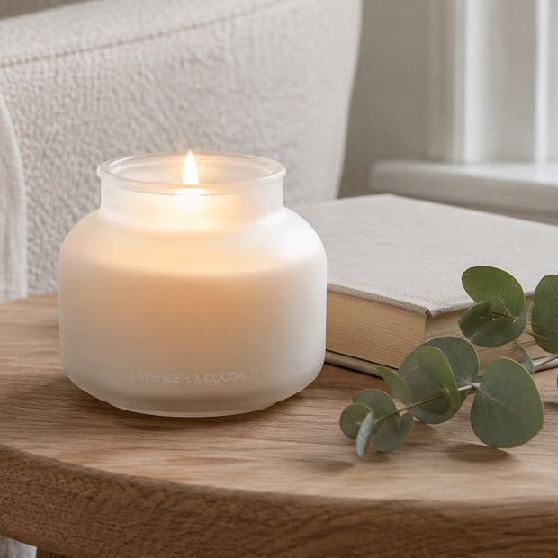 Large Candle Lavender and Coconut Scent - Frosted Lilac