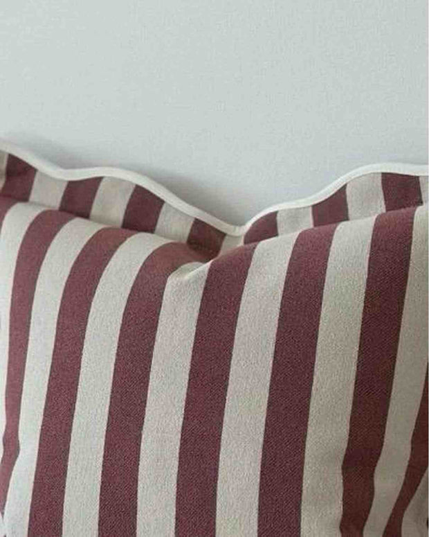 Chloe Burgundy Square Stripe Scalloped Cushion Cover