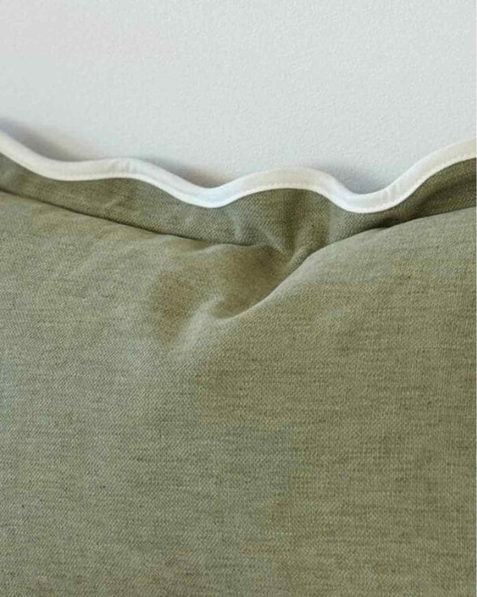 Chloe Olive Green And Cream Rectangle Scalloped Edge Cushion Cover