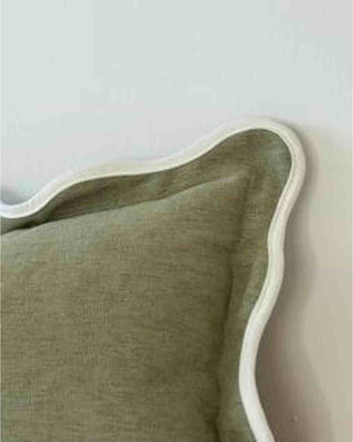 Chloe Olive Green And Cream Rectangle Scalloped Edge Cushion Cover