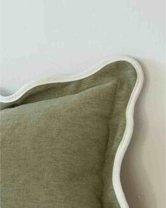 Chloe Olive Green And Cream Rectangle Scalloped Edge Cushion Cover
