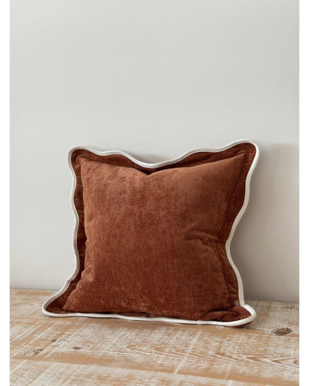 Chloe Rust Brown And Cream Scalloped Cushion Cover