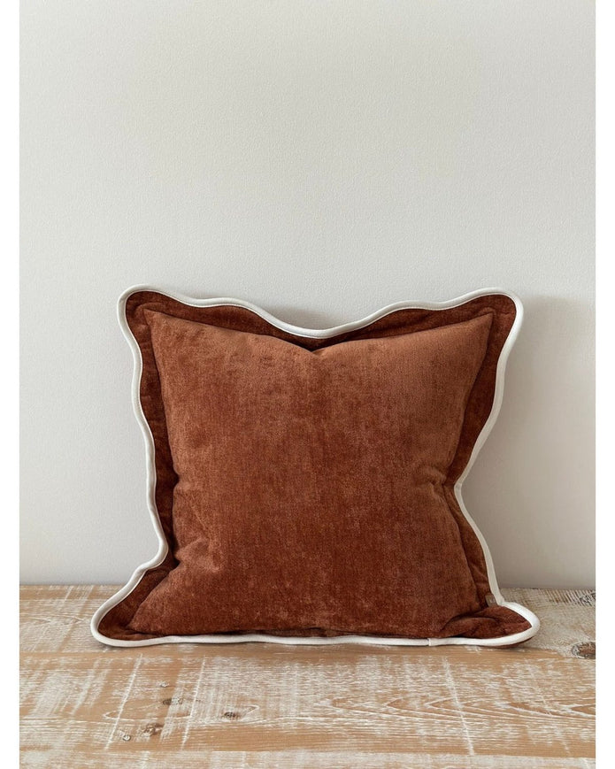 Chloe Rust Brown And Cream Scalloped Cushion Cover