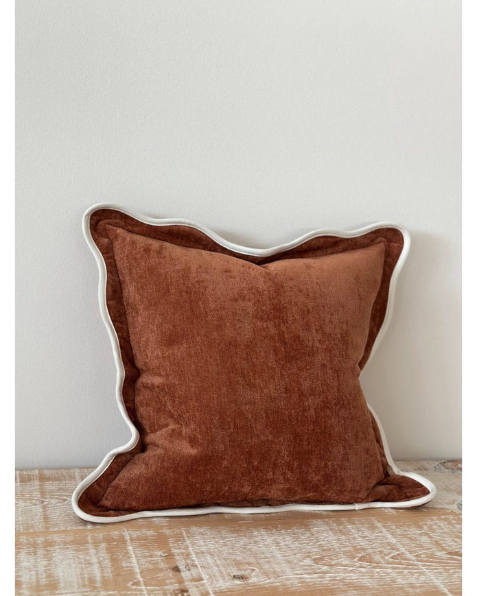 Chloe Rust Brown And Cream Scalloped Cushion Cover