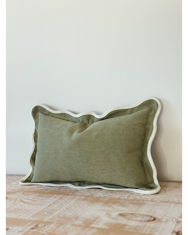 Chloe Sage Green And Cream Rectangle Scalloped Edge Cushion Cover