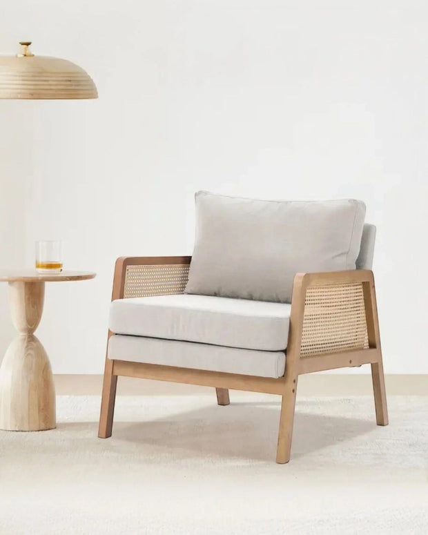 Compton Natural Framed Rattan Upholstered Beige Linen Armchair - Furniture And MirrorsFurniture And Mirrors - Lulu Loves Home
