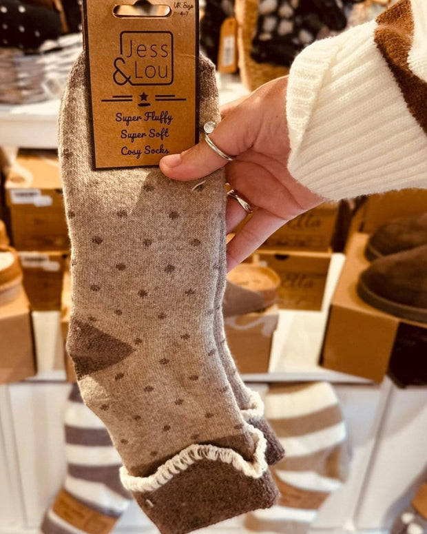 Cosy Cuff Socks - Beige Dot