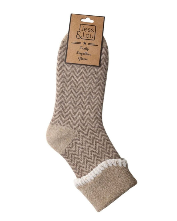 Cosy Cuff Socks - Beige Herringbone