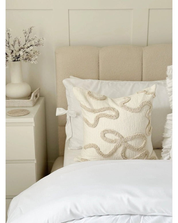 Cream And Beige Bow Boucle Cushion Cover - Soft FurnishingsSoft Furnishings - Lulu Loves Home