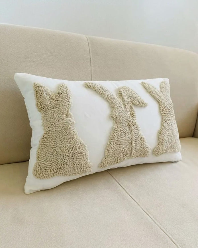 Cream And Beige Bunny Chenile Cushion Cover