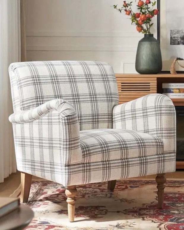 Cream And Grey Checked Arm Chair - PRE ORDER UP TO 14 DAYS DELIVERY