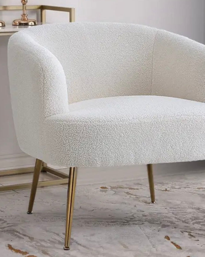 Cream Boucle Chair With Gold Hairpin Legs