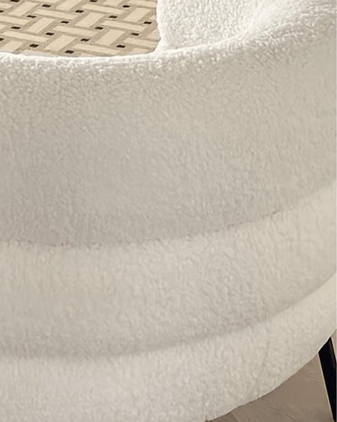 Cream Boucle Curved Shaped Chair With Wooden Legs