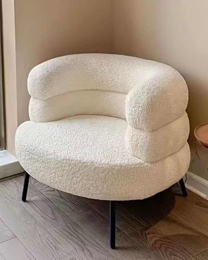 Cream Boucle Curved Shaped Chair With Wooden Legs