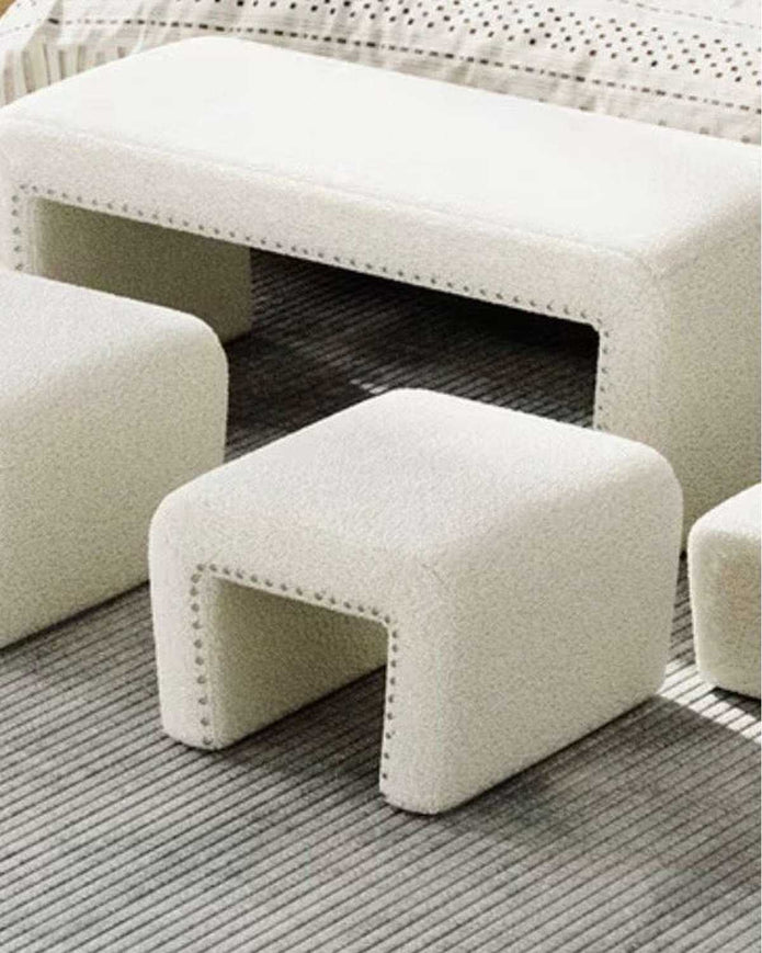 Cream Boucle Five Piece Foot Stool Set