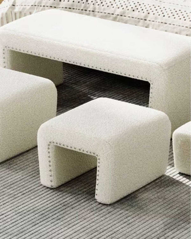 Cream Boucle Five Piece Foot Stool Set