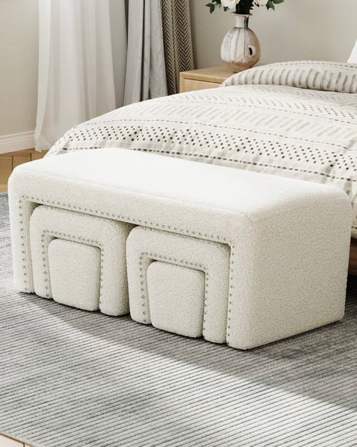 Cream Boucle Five Piece Foot Stool Set