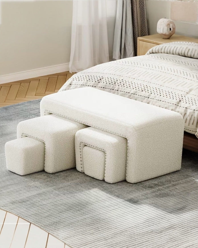Cream Boucle Five Piece Foot Stool Set