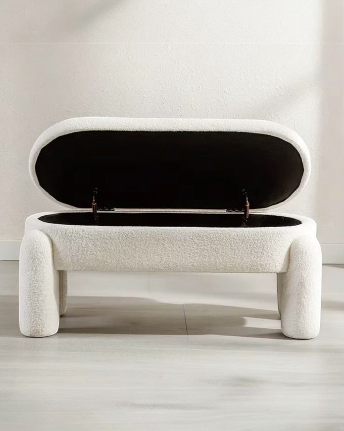 Cream Boucle Long Storage Foot Stool