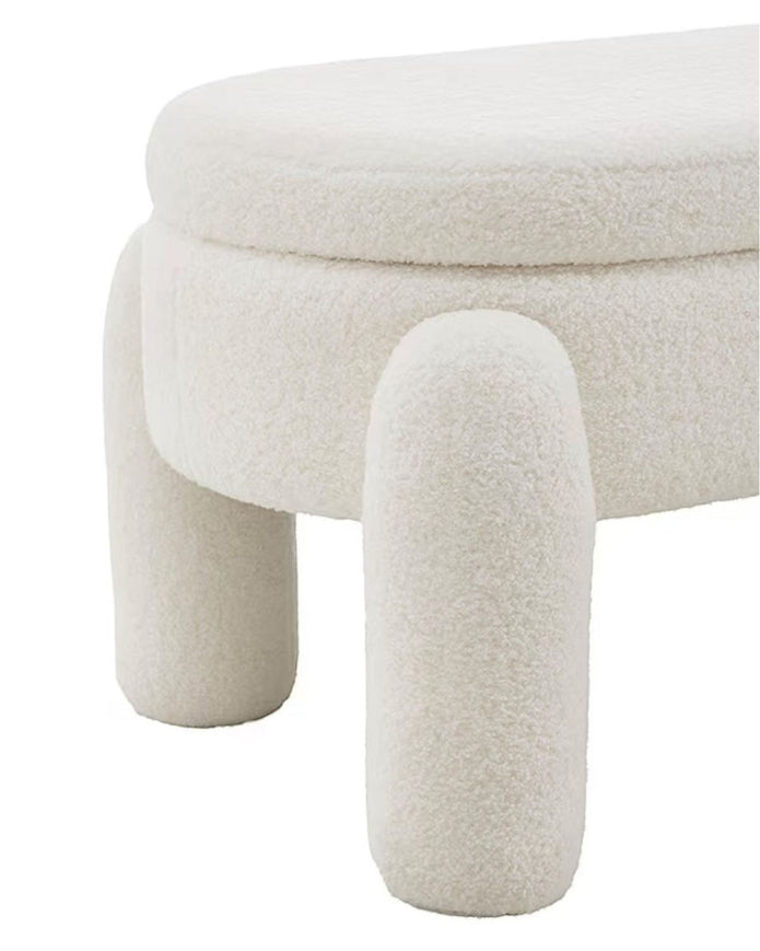 Cream Boucle Long Storage Foot Stool