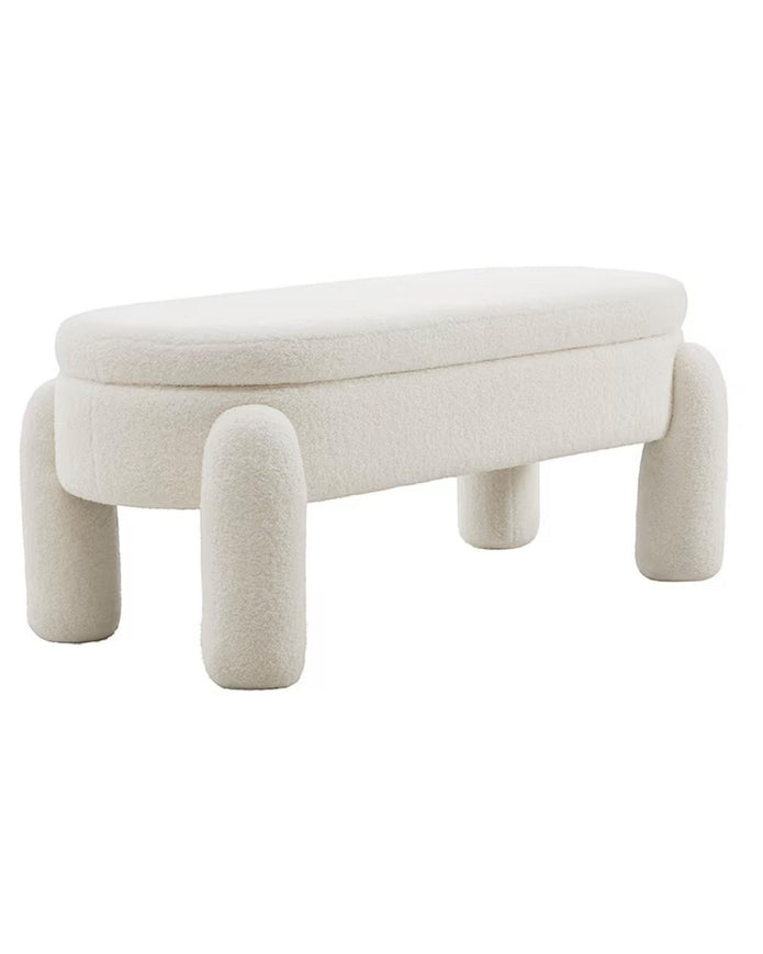 Cream Boucle Long Storage Foot Stool