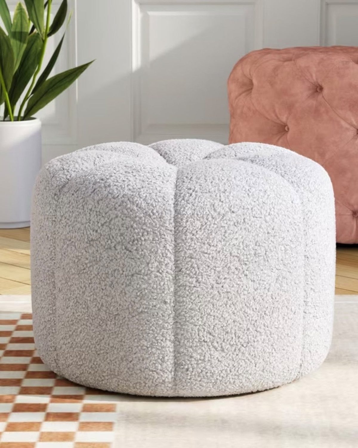 Cream Boucle Pleated Foot Stool