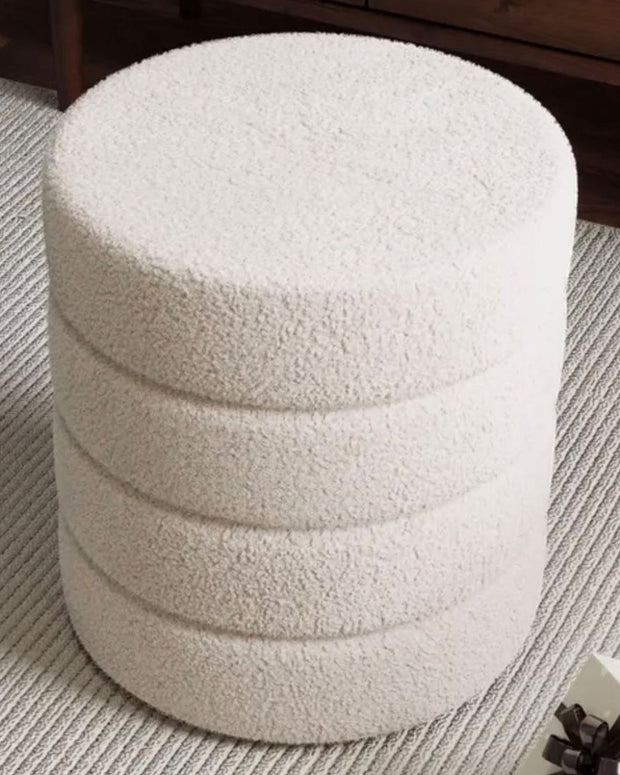 Cream Boucle Ribbed Round Foot Stool