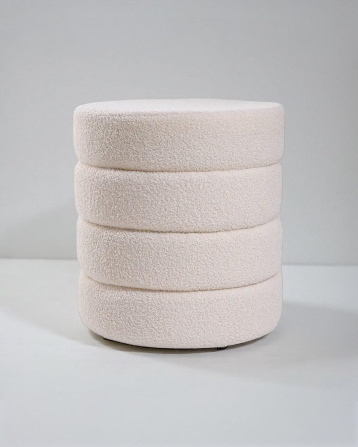 Cream Boucle Ribbed Round Foot Stool